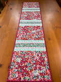 Handmade Table Runner Pink and Aqua Floral