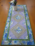 Floral Table Runner Blue Purple and Gray