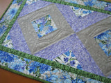 Floral Table Runner Blue Purple and Gray
