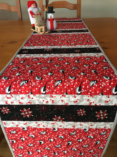 Christmas Table Runner with Birds and Snowflakes