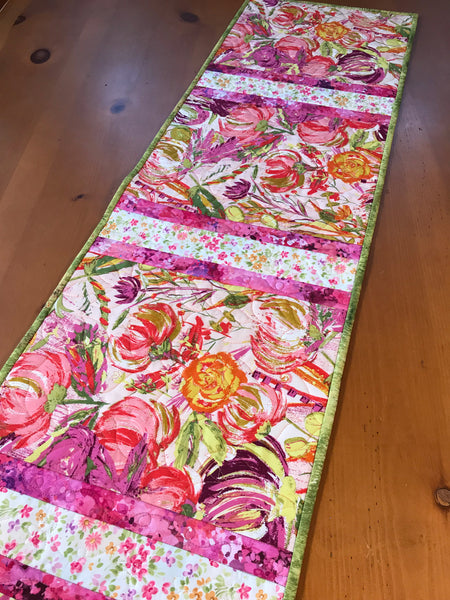 Handmade Table Runner Pink and Purple Floral