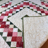 Handmade Quilted Table Topper Red Pink and Green Holiday Decor